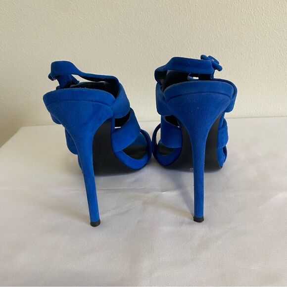 GIUSEPPE ZANOTTI Blue Suede Strappy Slingback Heels - Picture 6 of 10
